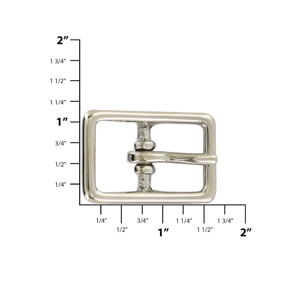 3/4" Nickel, 28x43mm Center Bar Buckle, Solid Brass - Image 2
