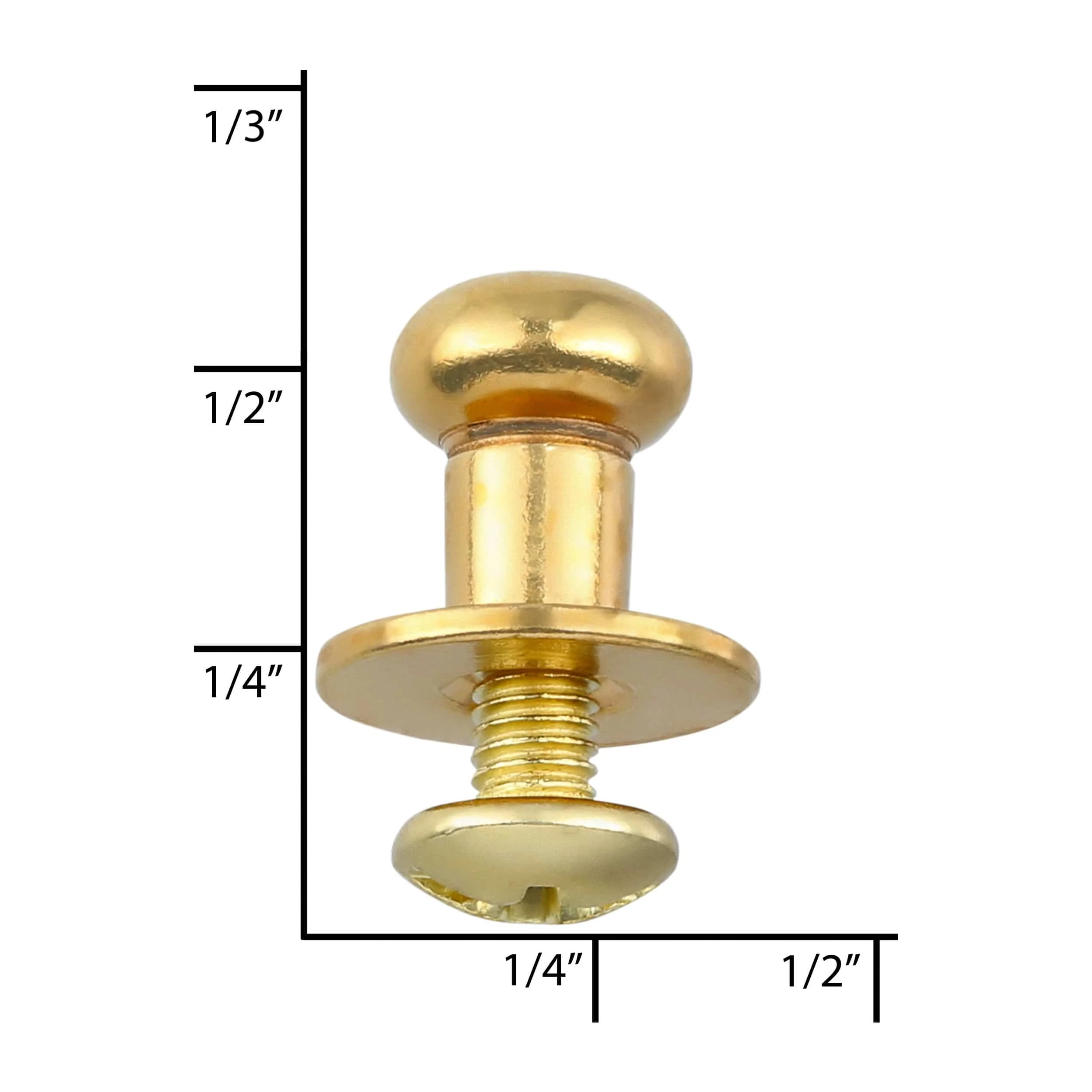 10mm, Shiny Brass, Flat Top Collar Button Stud with Screw, Solid Brass - PK10 - Image 3