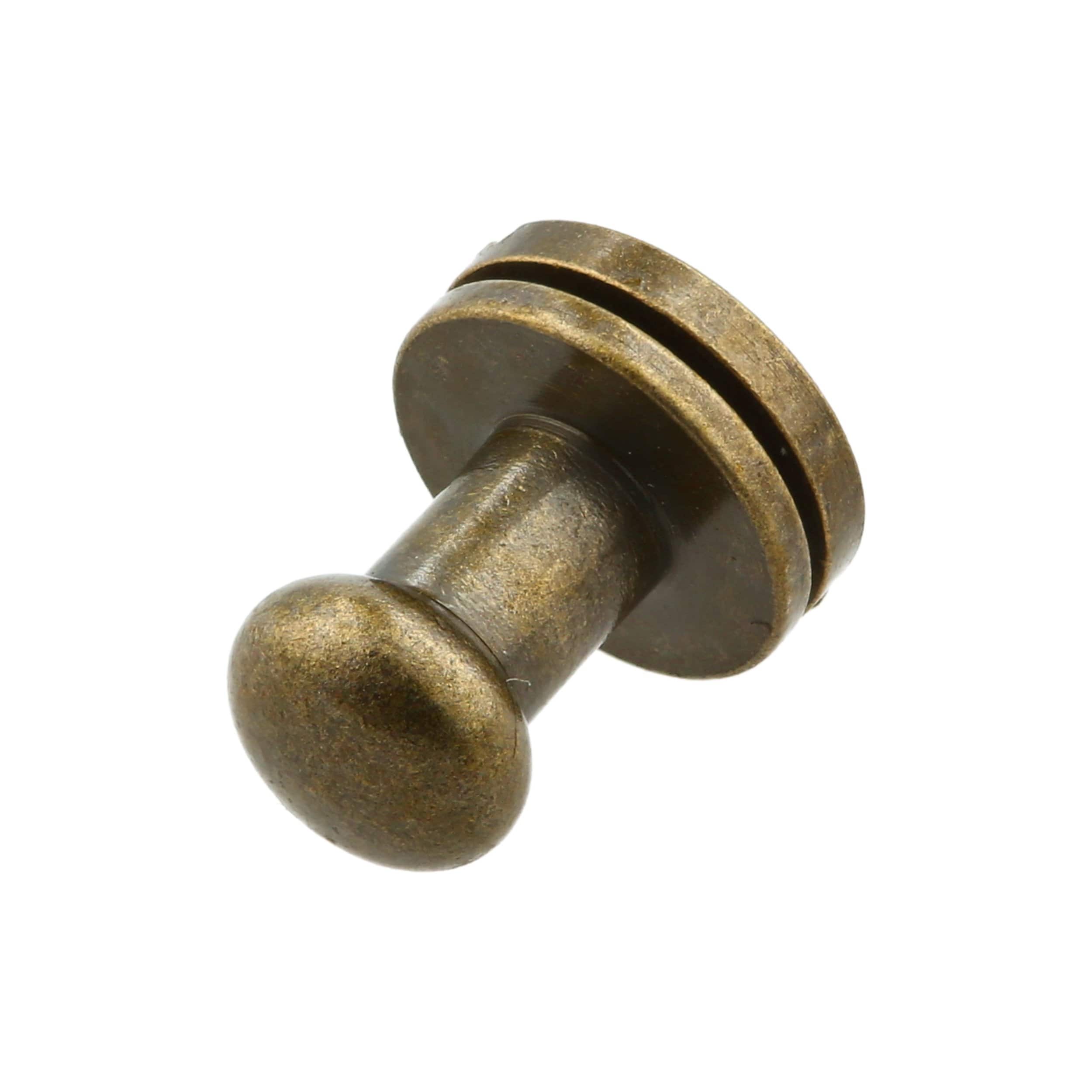 9mm, Antique Brass, Round Top Collar Button Stud with Screw, Solid Brass - Image 2